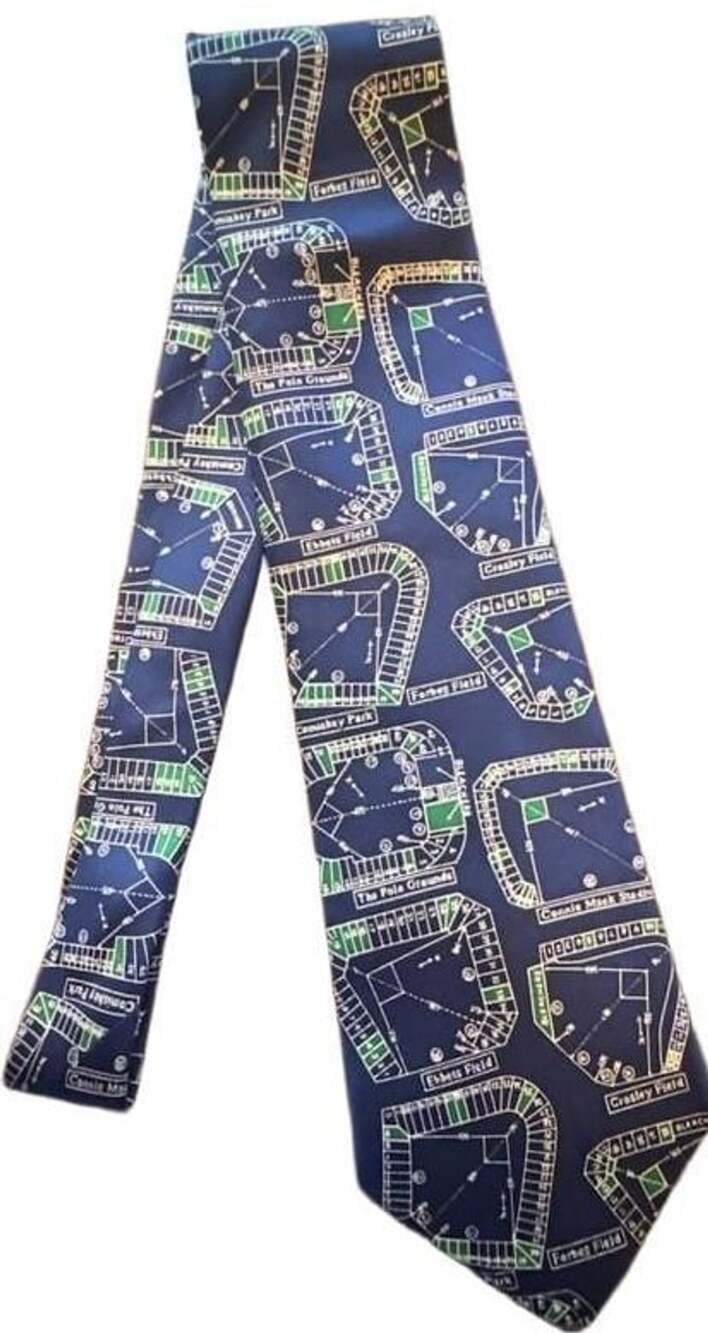 Josh Bach Baseball Stadiums Silk Necktie Navy Blue